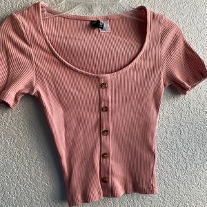 H&M Pink Fitted Crop Top With Buttons